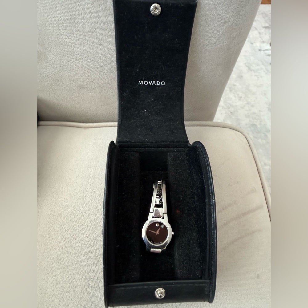 Vintage Movado Black Dial with Silver Band Watch